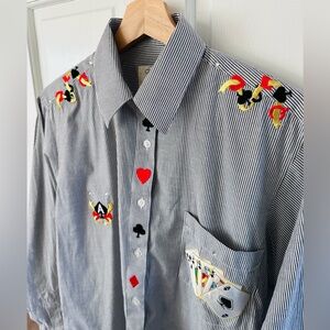 Vintage Fabrizio by Afiva Playing Cards Pinstriped Button Down Shirt Size S